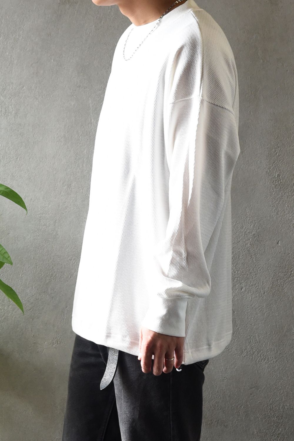 【gossip 20th別注アイテム】 DRAWSTRING THERMAL LOOSE CUTSEW / ドローストリング 特注サーマル ロングスリーブTシャツ  (ホワイト)