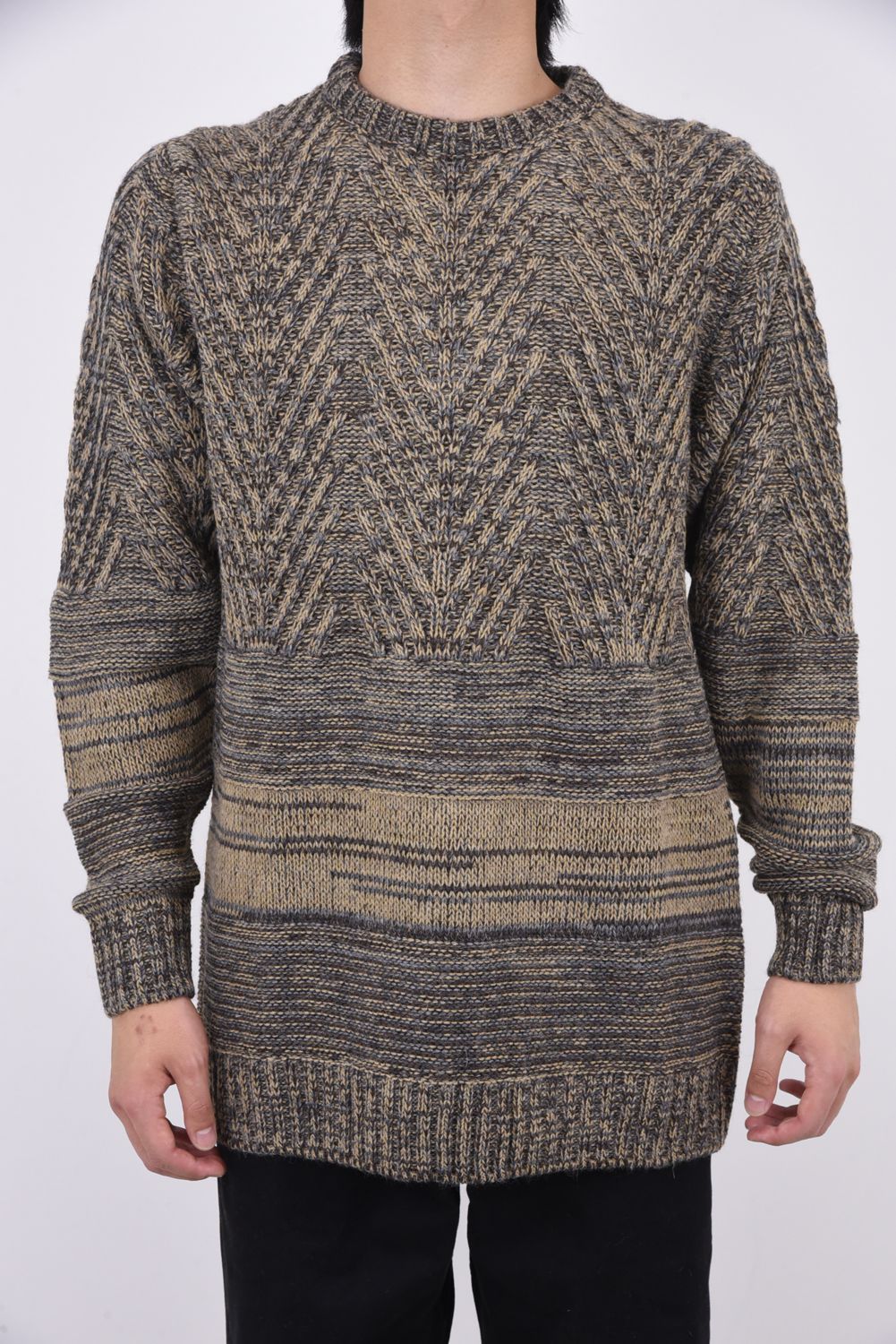 RANDOM CABLE ROUND NECK KNIT / ランダム ケーブル編み クルーネックニット ベージュ