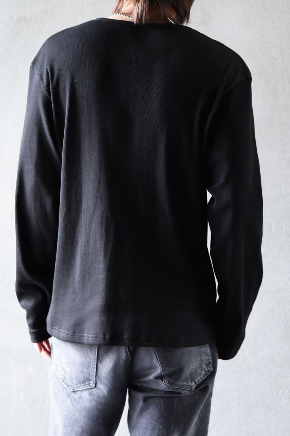 RIB HENRY LONGSLEAVE / ヘンリーネック リブニットロングスリーブTシャツ (ブラック)
