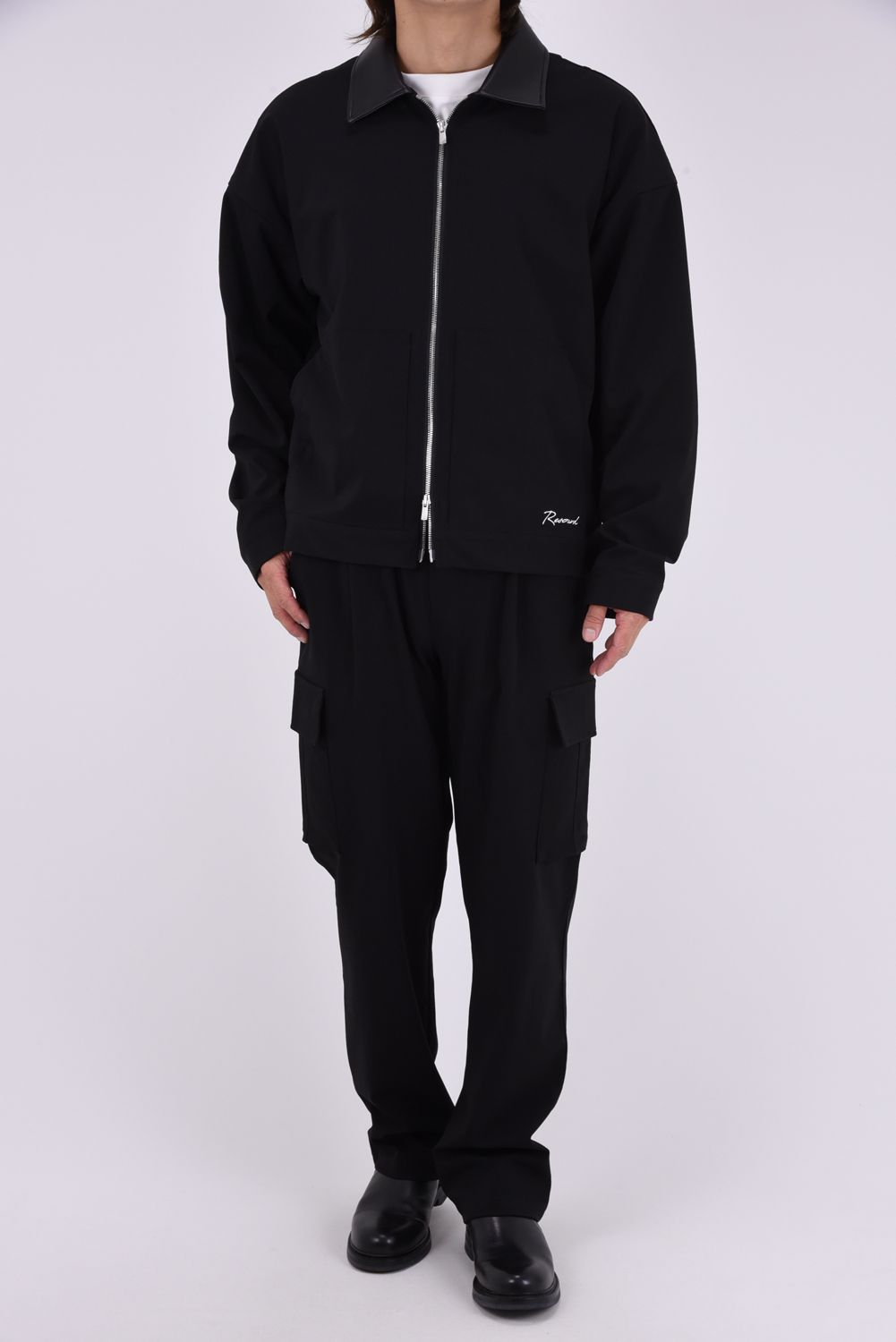 swing jk / エコレザーカラー ナイロンジャケット (ブラック)