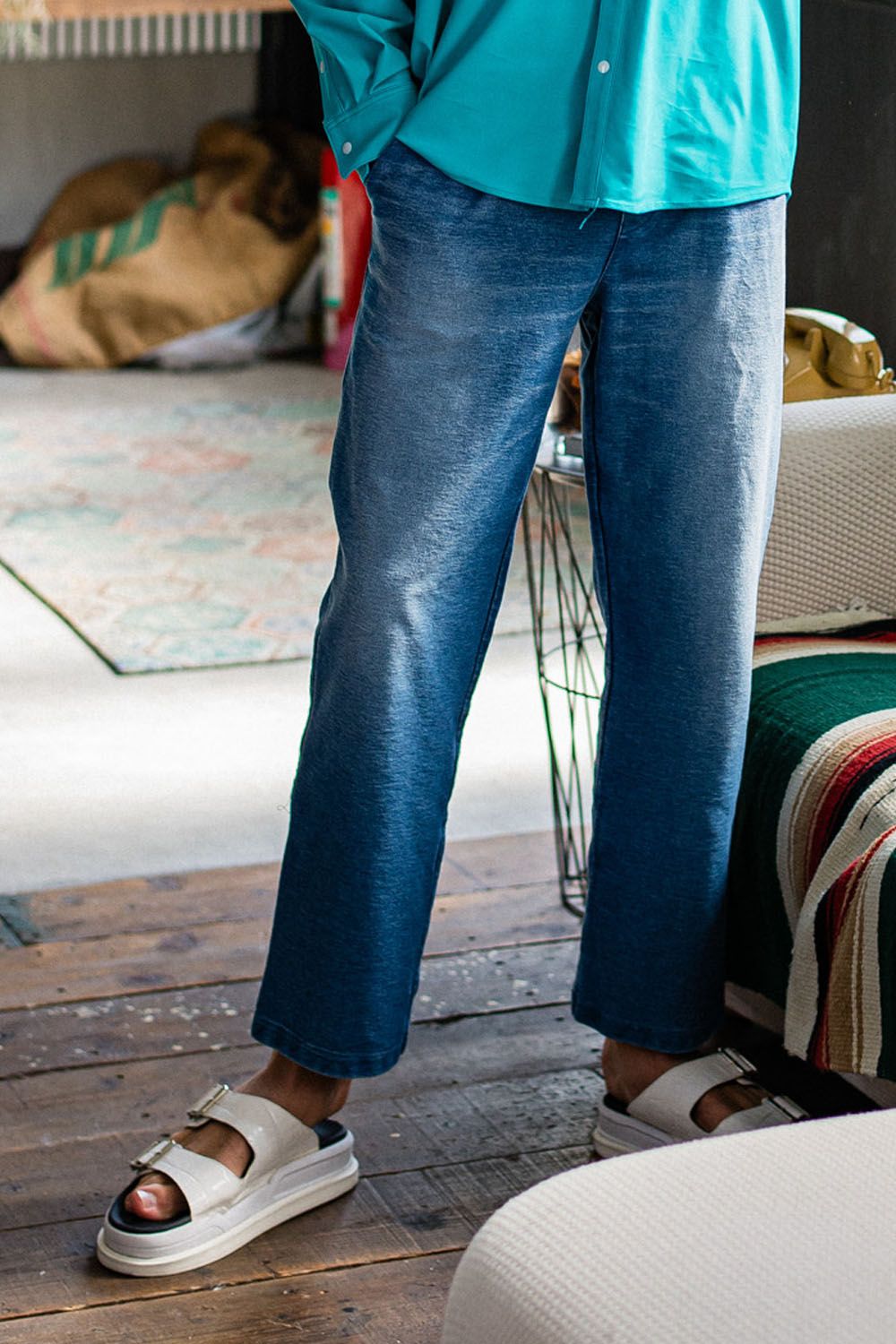 EX DENIM JERSEY WIDE PT / スラックス型 ワイドシルエットジャージーンズ ライトインディゴ
