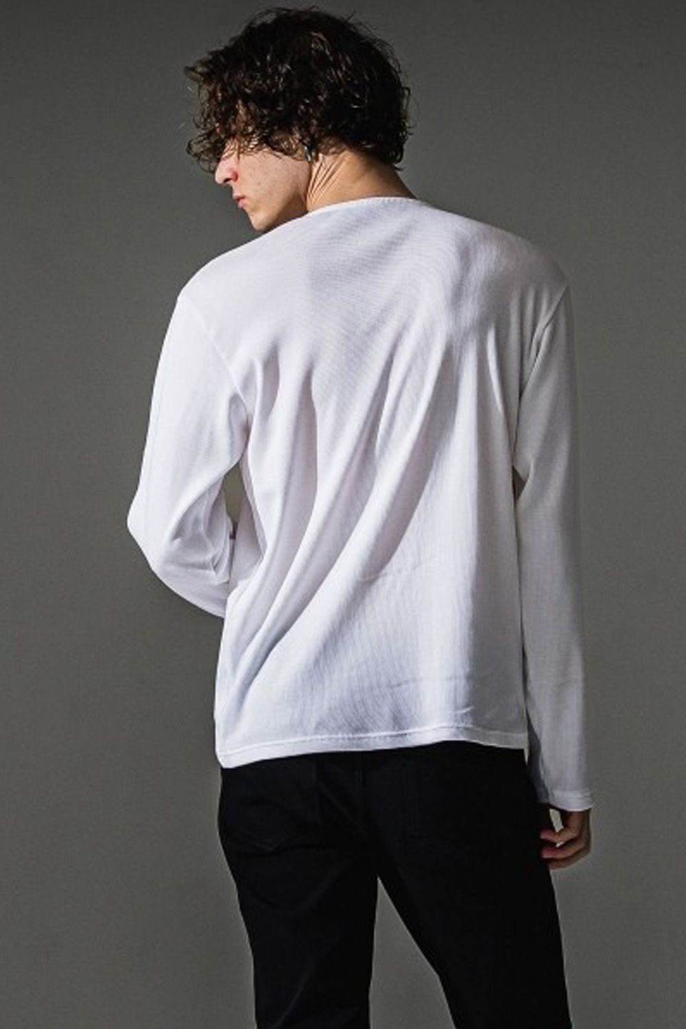 RIB HENRY LONGSLEAVE / ヘンリーネック リブニットロングスリーブTシャツ (ホワイト)