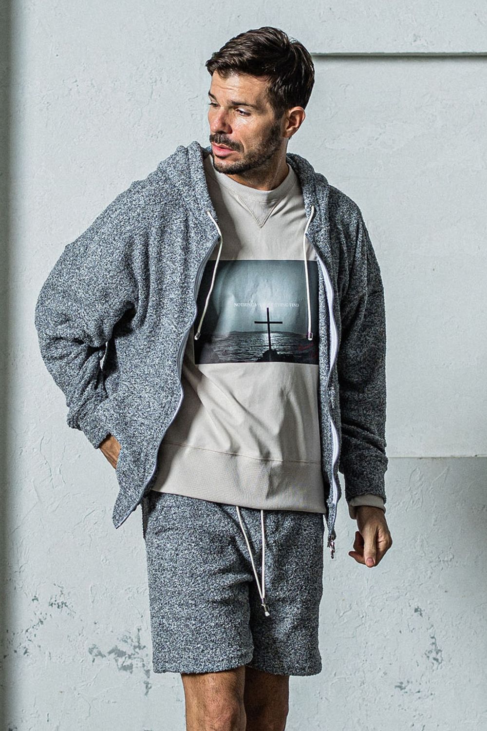 MOLE YARN PILE ZIP LOOSE HOODIE / モールパイル オーバーサイズ ジップアップパーカー グレー