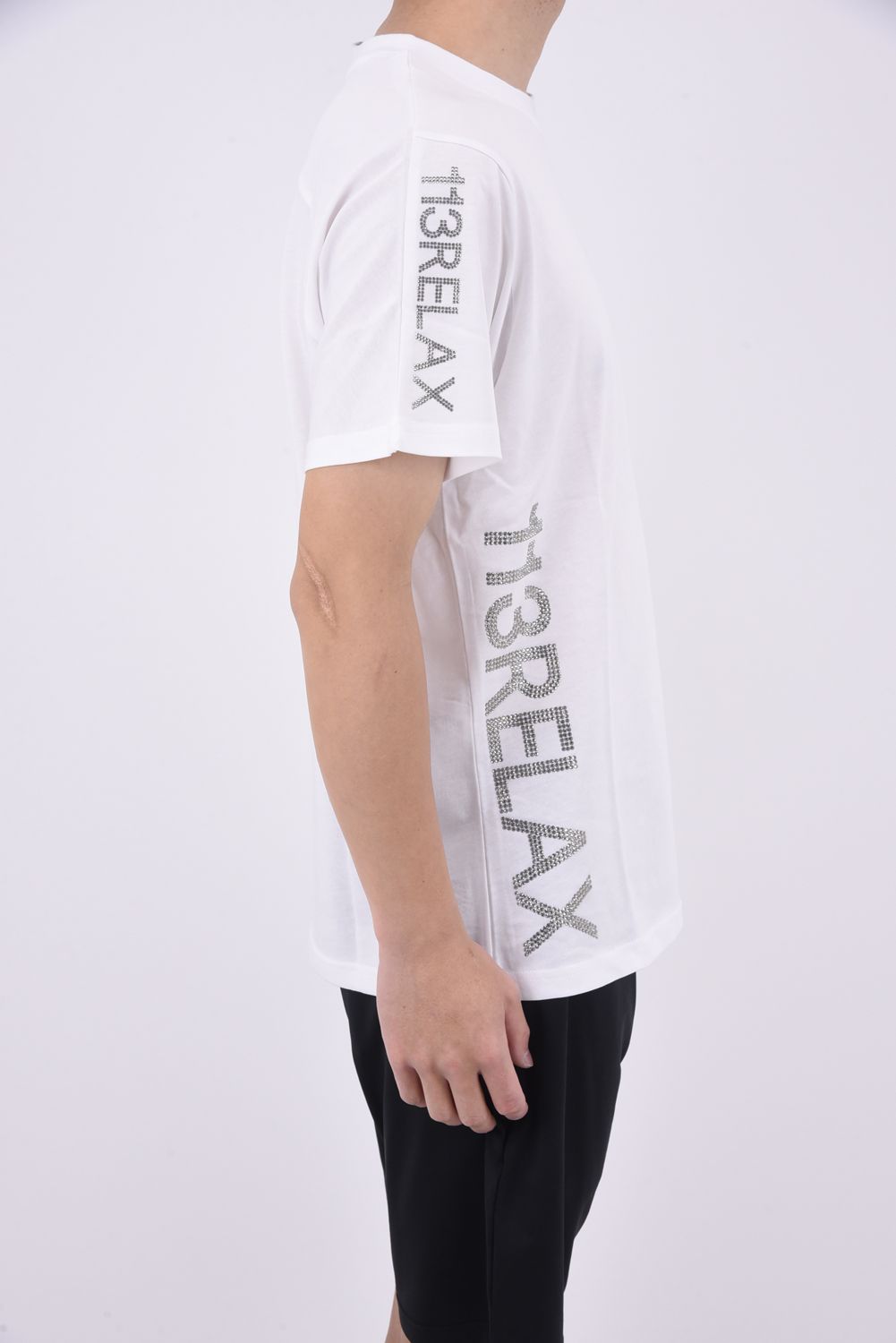 SIDE RHINESTONE T-SHIRT / サイドラインストーンロゴ クルーネックTシャツ ホワイト