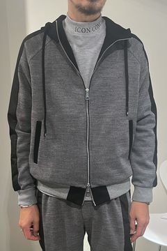 【26AW】 ICON JACKET / ウール混 ツートーン ジップアップ スウェットパーカー (グレー) (9月入荷予定)
