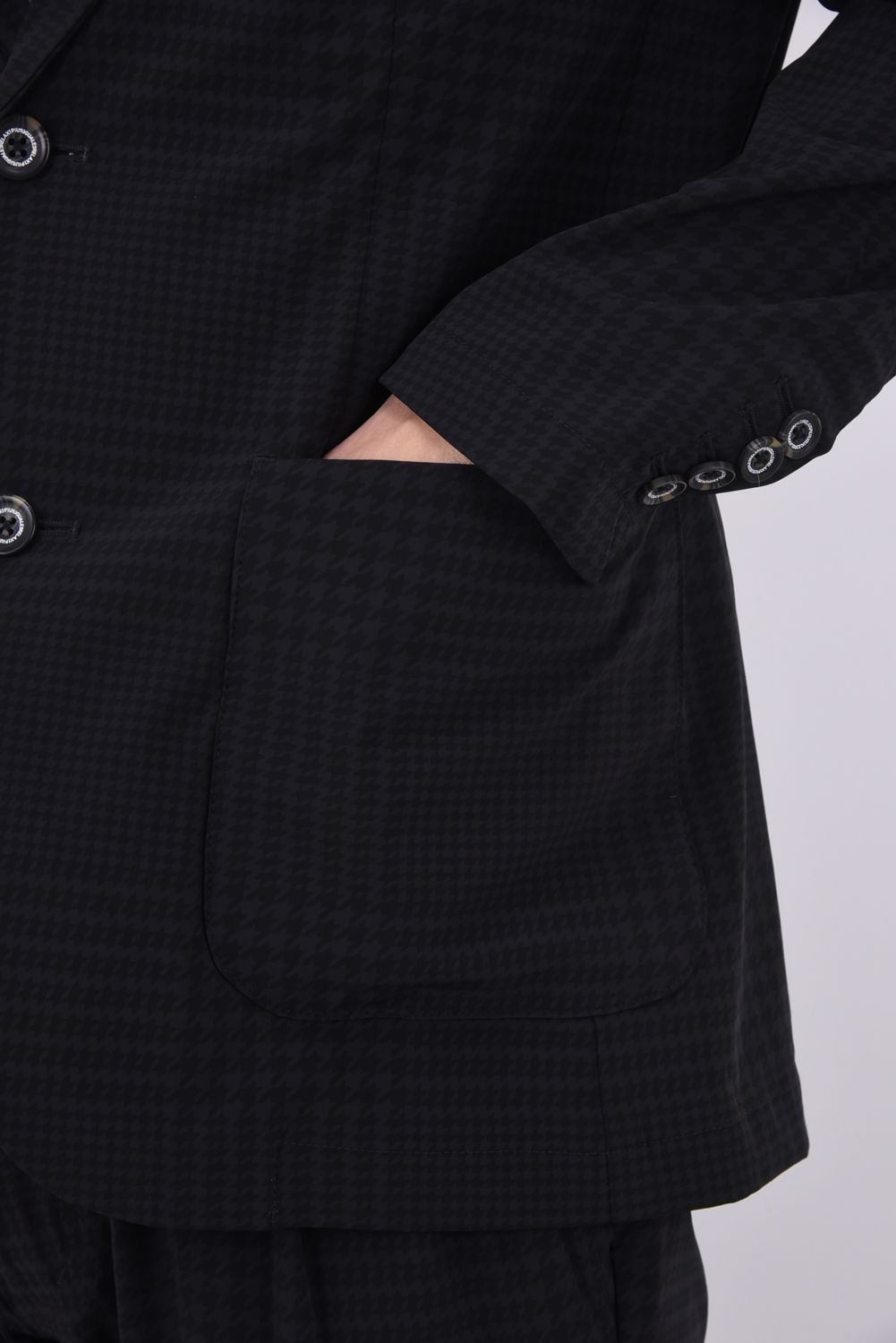 【26SS】【セットアップ】 GLEN CHECK NYLON JACKET & SLACKS / グレンチェック テーラードシングルジャケット&イージースラックス (チャコール/ブラック)