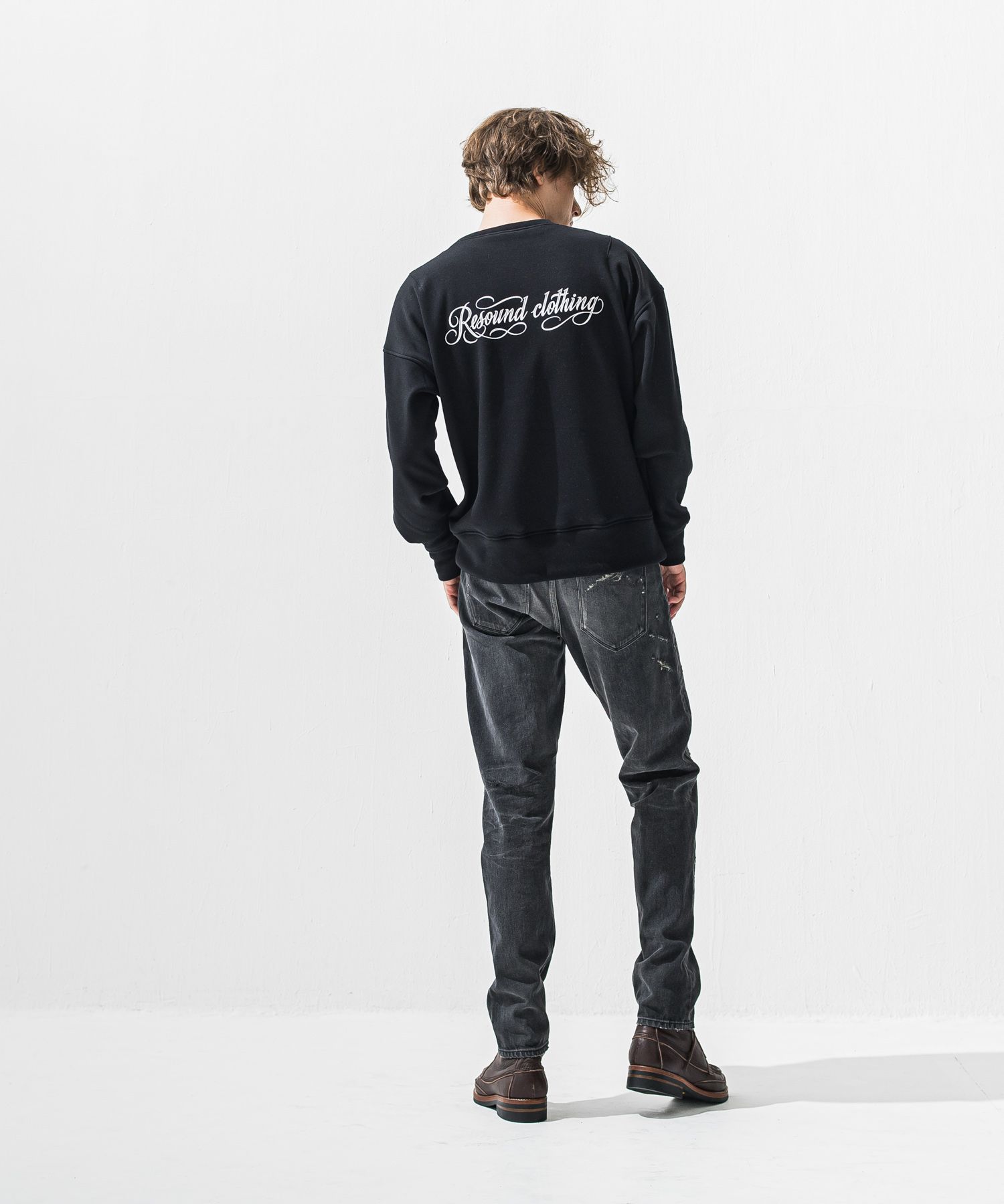 PIN ST RC VELOURS FLEECE DROP TRAINER / ピンストライプロゴ 裏起毛 ルーズトレーナー (ブラック) (11月上旬入荷予定) ※オーダー締切:9月7日(月)17時