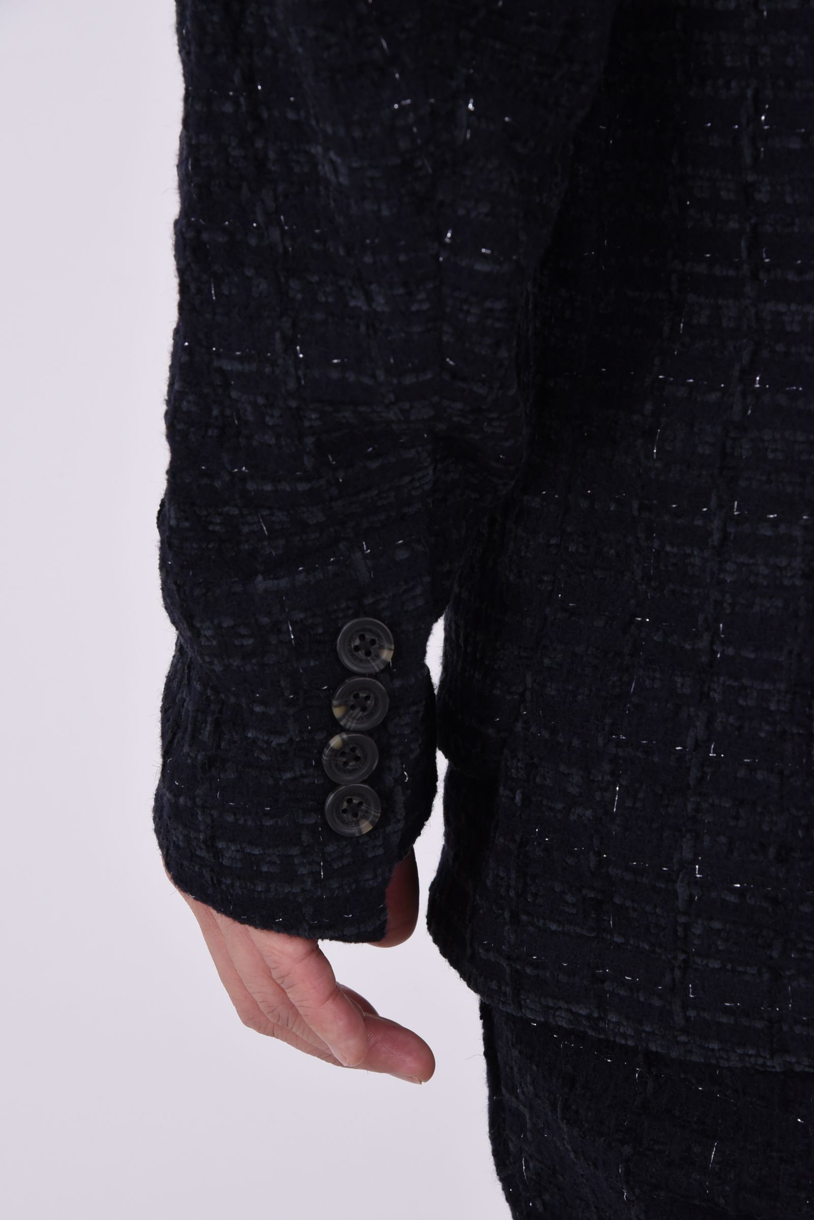 【26AW】【セットアップ】 LAME SQUARE JACQUARD JACKET & SLACKS / ファンシーツイード テーラードシングルジャケット&イージースラックス (ネイビー)