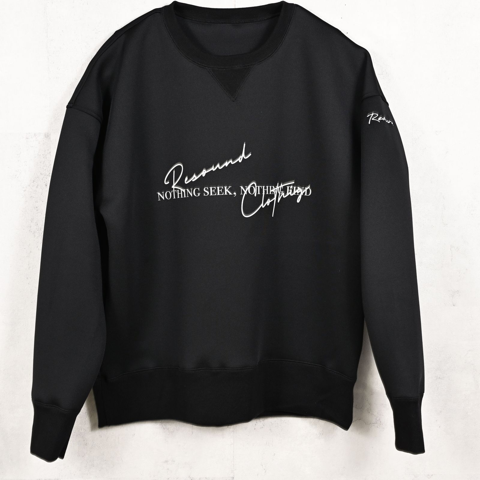 HD NOTHING drop trainer / ダンボール素材 メッセージロゴプリント ルーズフィット トレーナー ブラック (9月中旬入荷予定)