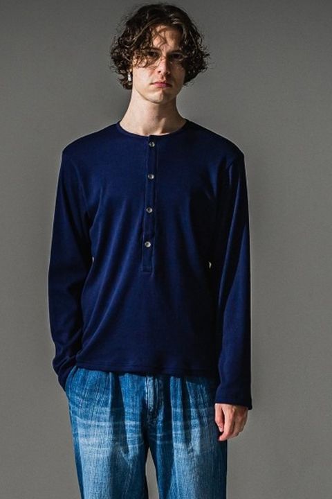 RIB HENRY LONGSLEAVE / ヘンリーネック リブニットロングスリーブTシャツ (ネイビー)