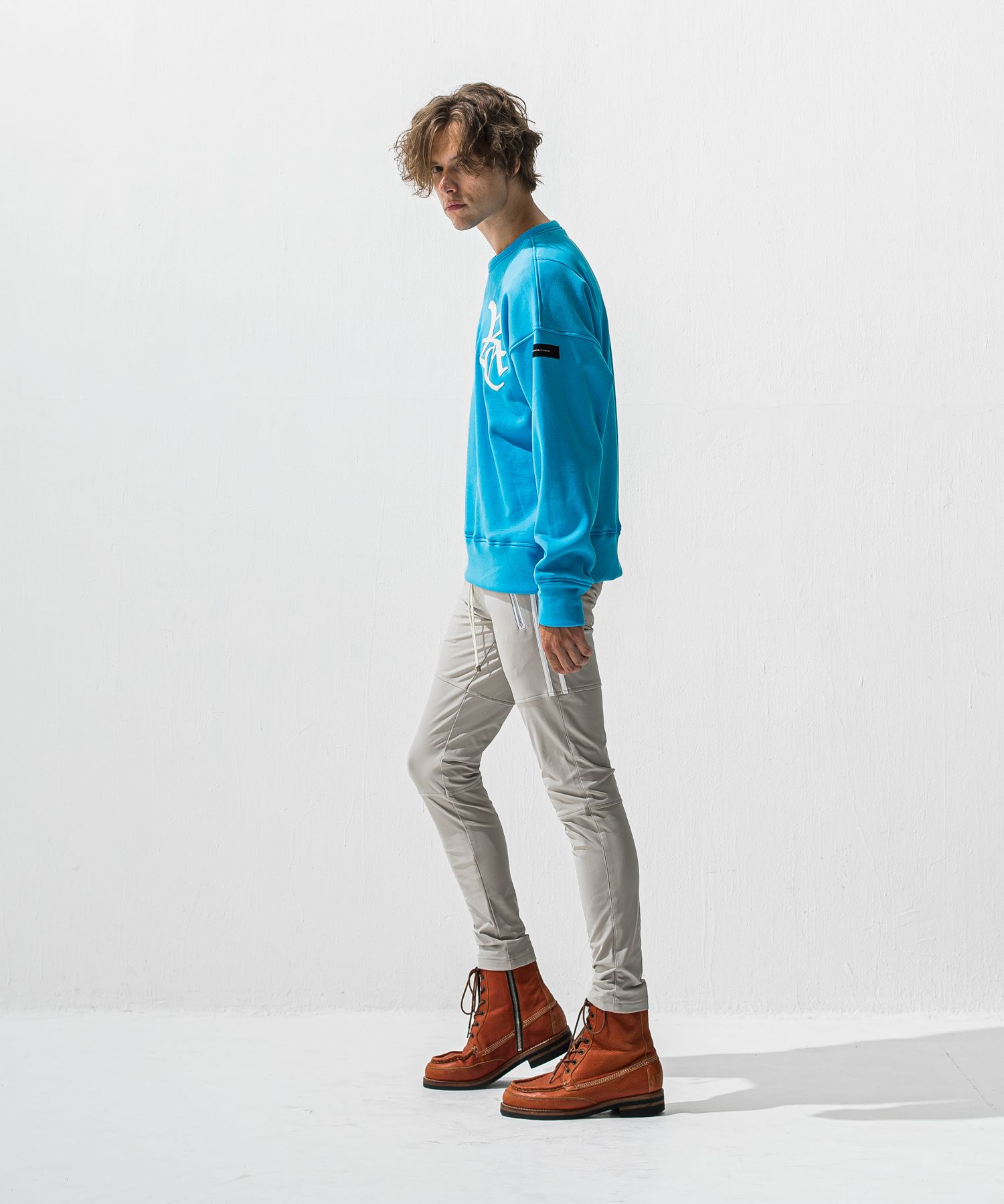 RC CHENILLE VELOURS FLEECE DROP TRAINER / サガラ刺繍ワッペン 裏起毛 ルーズトレーナー (ブルー) (11月上旬入荷予定) ※オーダー締切:9月7日(月)17時