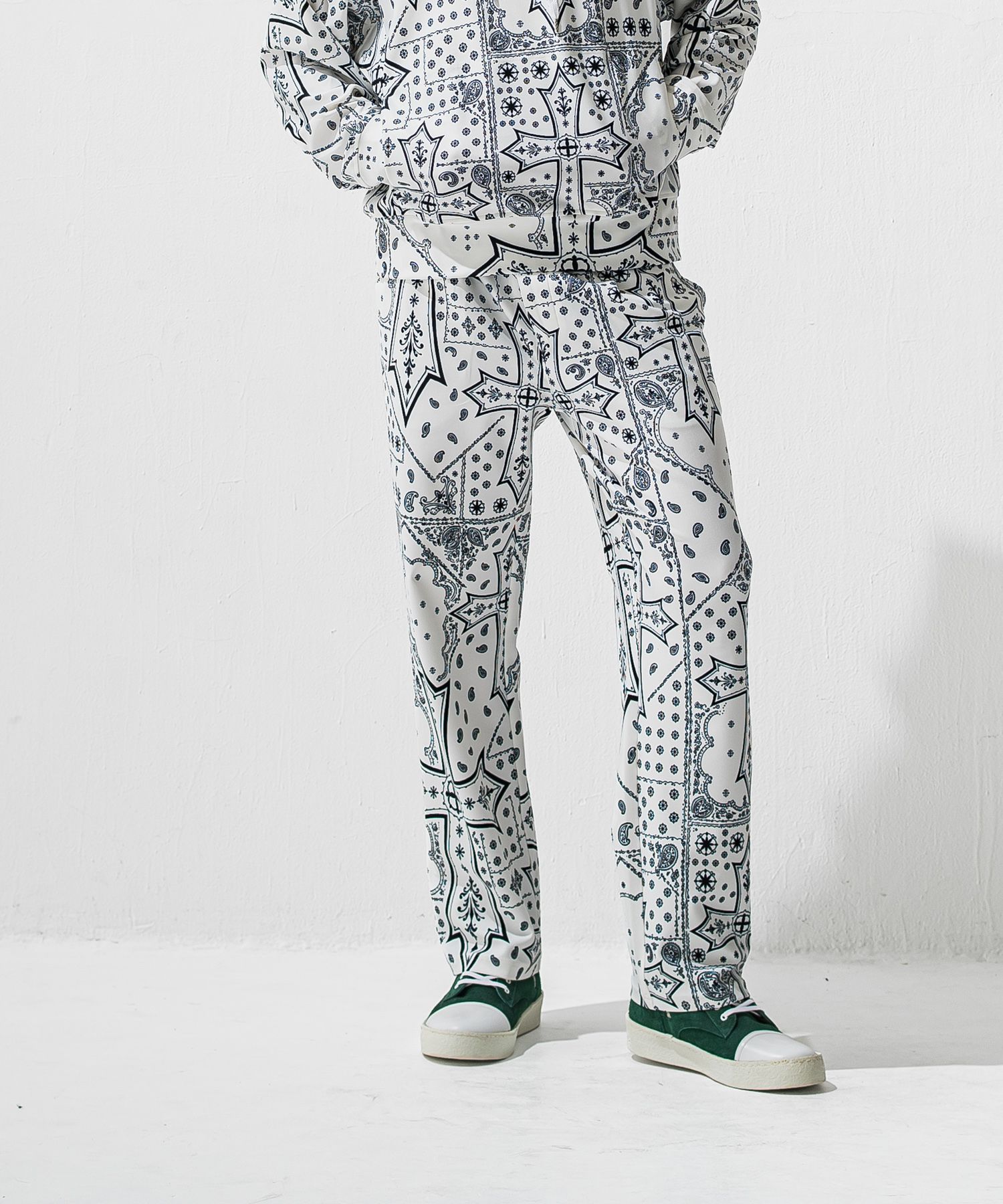CHRIS EASY WIDE TUCK PANTS / ハイテンショントリコット ワンタック セミワイド イージーパンツ (クロスホワイト) (1月上旬入荷予定) ※オーダー締切:9月7日(月)17時)