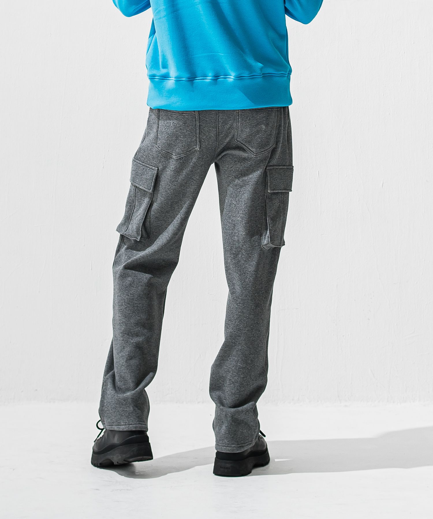 VELOURS FLEECE WIDE HEAD CARGO / 裏起毛 ベロアフリース ワンタックカーゴパンツ (チャコール) (11月中旬入荷予定) ※オーダー締切:9月7日(月)17時