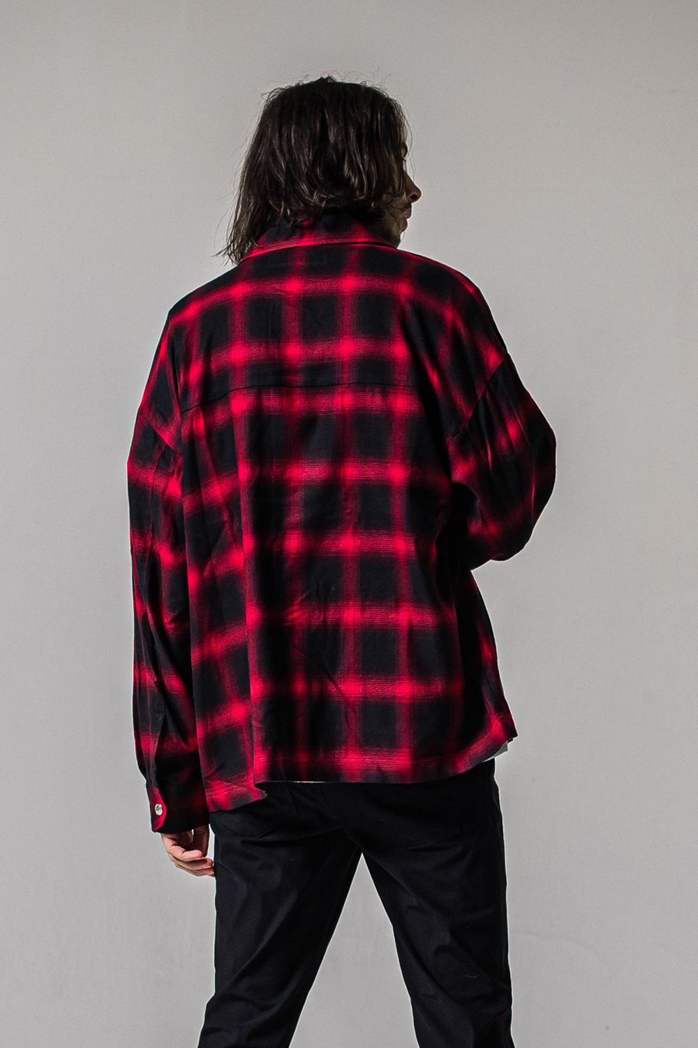 50S CHECK JK / オーバーサイズ オンブレチェック CPOジャケット (レッド) (2月中旬入荷予定)