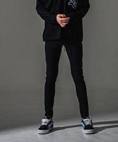 Johnson LINE NYLON PT / 【定番】 ナイロンマイクロファイバー ジョンソンラインパンツ (ブラック/ホワイト)（7月下旬入荷予定）