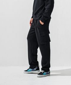 VELOURS FLEECE WIDE HEAD CARGO / 裏起毛 ベロアフリース ワンタックカーゴパンツ (ブラック) (11月中旬入荷予定) ※オーダー締切:9月7日(月)17時