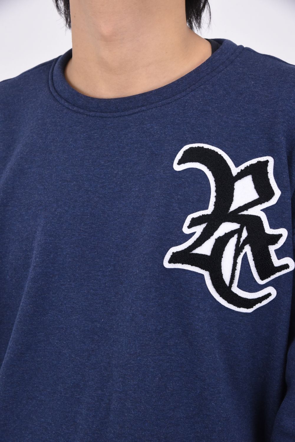 RC CHENILLE VELOURS FLEECE DROP TRAINER / サガラ刺繍ワッペン 裏起毛 ルーズトレーナー (ネイビー)