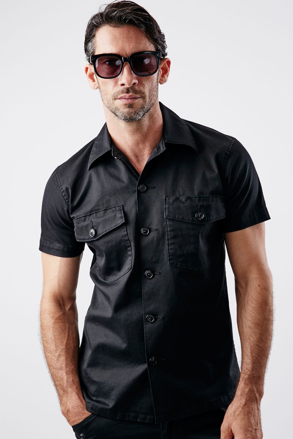 【BLACK MILITARY Vol.11】 UTILITY S/S SHIRTS-BLACK (8月末頃入荷予定 )※オーダー締切7/28(水)11:59迄