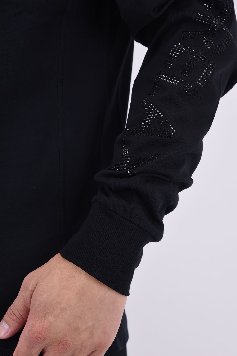 SLEEVE RHINESTONE LONG T-SHIRT / スリーブ ラインストーン ロングTシャツ ブラック