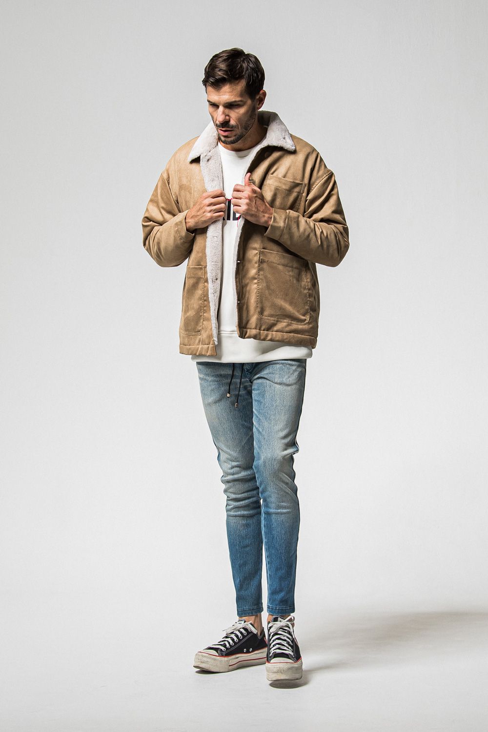 SUEDE FUR CAVER ALL /  エコ スウェード ファーカバーオールジャケット (ブラウン) (11月中旬入荷予定) ※オーダー締切：9月1日(月)18:00