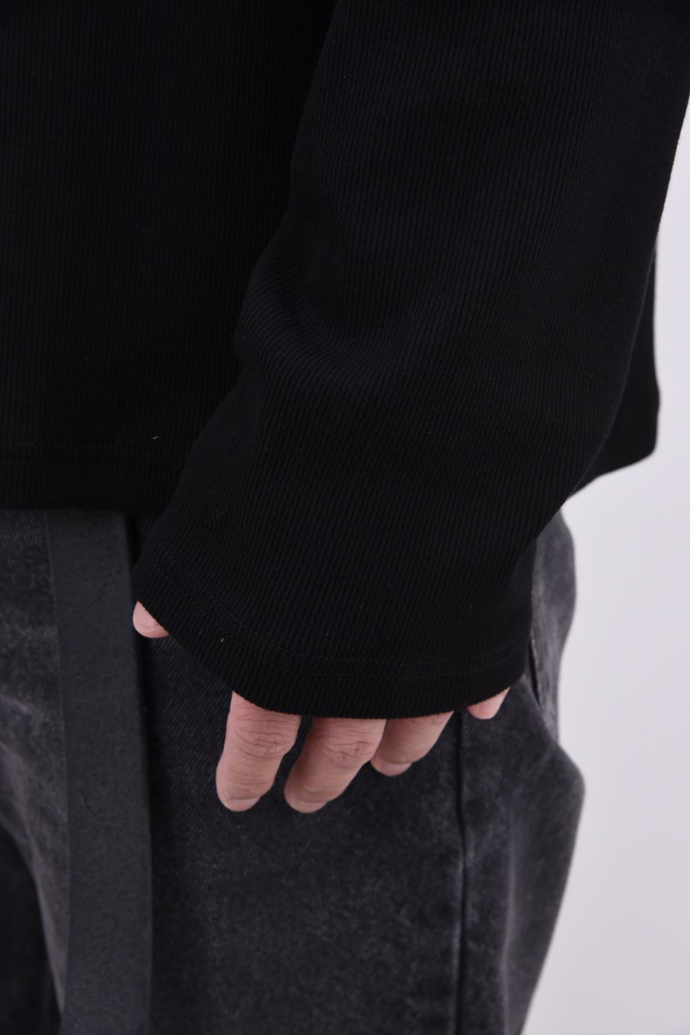 RIB HENRY LONGSLEAVE / ヘンリーネック リブニットロングスリーブTシャツ (ブラック)
