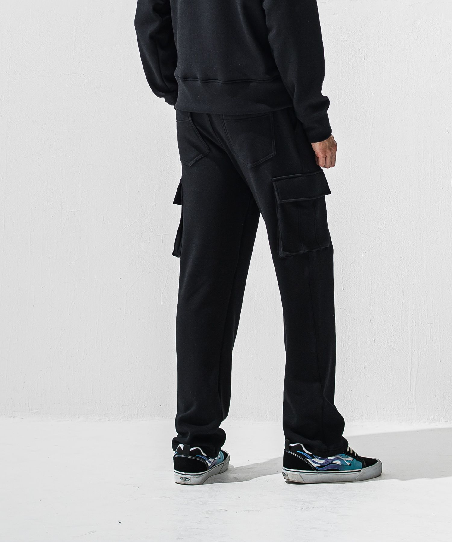 VELOURS FLEECE WIDE HEAD CARGO / 裏起毛 ベロアフリース ワンタックカーゴパンツ (ブラック) (11月中旬入荷予定) ※オーダー締切:9月7日(月)17時