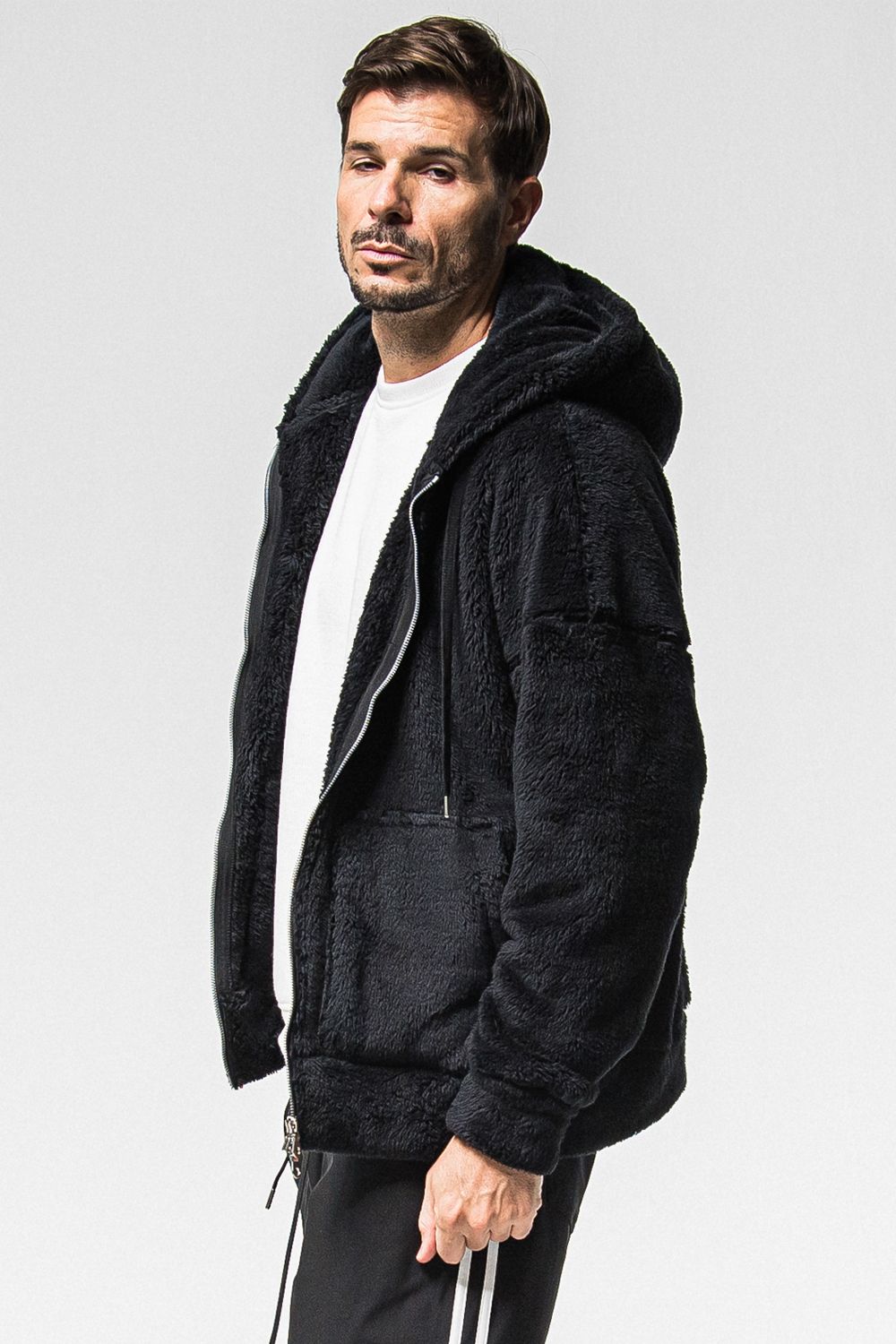 BOA ZIP LOOSE HOODIE / シルキーボア ジップアップ パーカー (ブラック) （11月中旬入荷予定) ※オーダー締切：9月1日(月)18:00