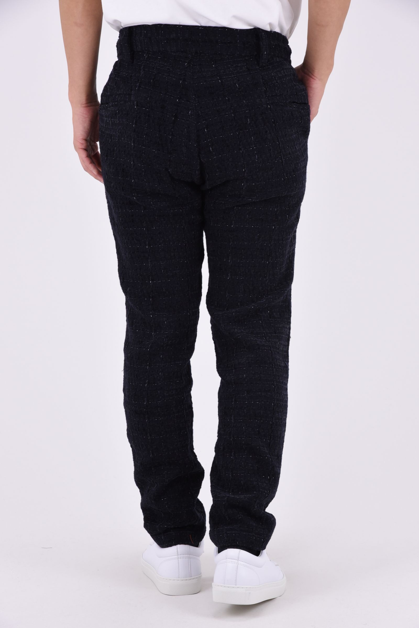 【26AW】【セットアップ】 LAME SQUARE JACQUARD JACKET & SLACKS / ファンシーツイード テーラードシングルジャケット&イージースラックス (ネイビー)