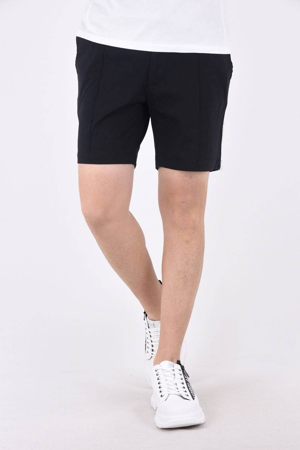 SILKET LINE HALF SLACKS  / サイドラインシルケットハーフスラックス ブラック