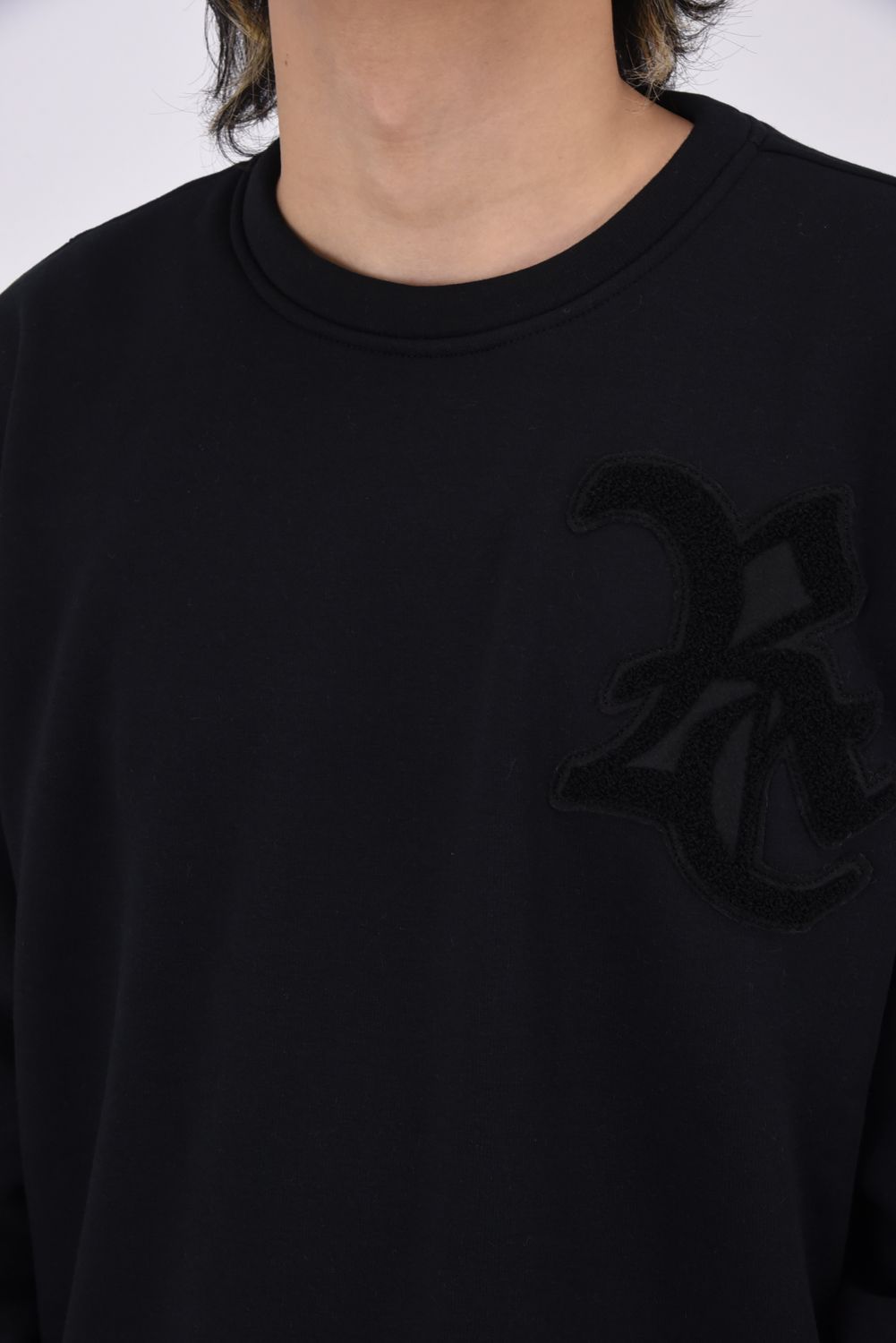 RC CHENILE VELOURS FLEECE DORP TRAINER / サガラ刺繍ワッペン 裏起毛 ルーズトレーナー ブラック