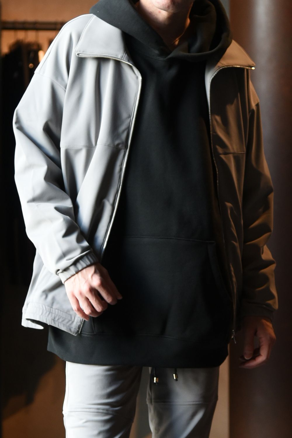 NYLON FLEECE OVER TRACK JK / 裏起毛 高機能ナイロンマイクロファイバー トラックジャケット グレー