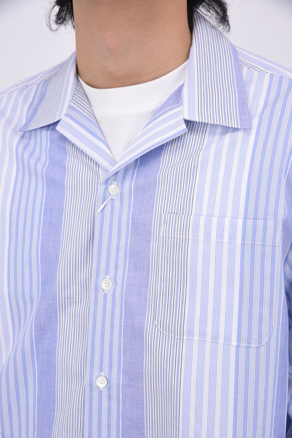ZACK SHIRTS / Aラインシルエット オープンカラーシャツ ブルーストライプ