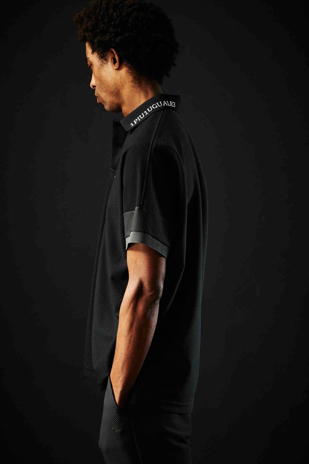 113SPORT TECHNICAL MESH CRAZY WIDE POLO / テクニカル メッシュ クレイジーパターン ワイドシルエット ポロシャツ ブラック×チャコール (4月~5月頃入荷予定)