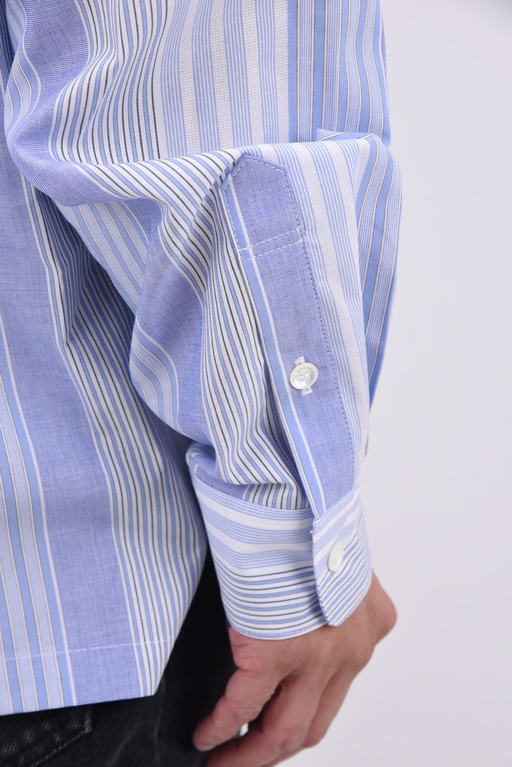 ZACK SHIRTS / Aラインシルエット オープンカラーシャツ ブルーストライプ