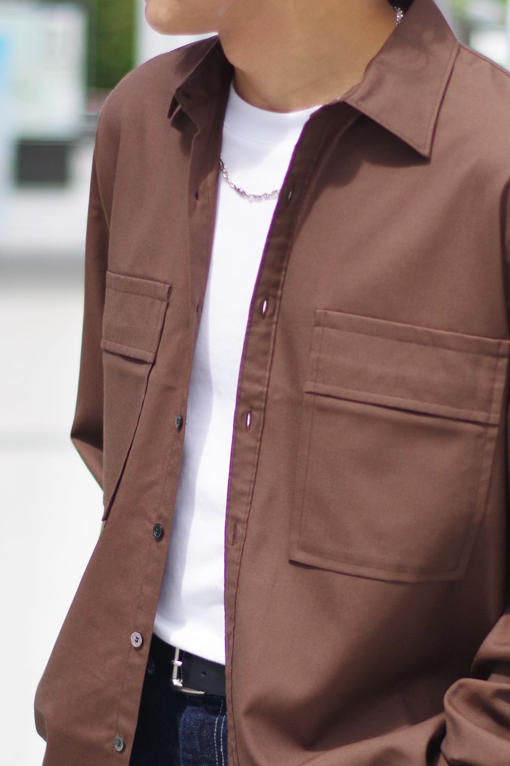 W POCKET SHIRT WOOL TROPICAL 23AW / ウォッシャブルウール ダブルポケットシャツ ブラウン