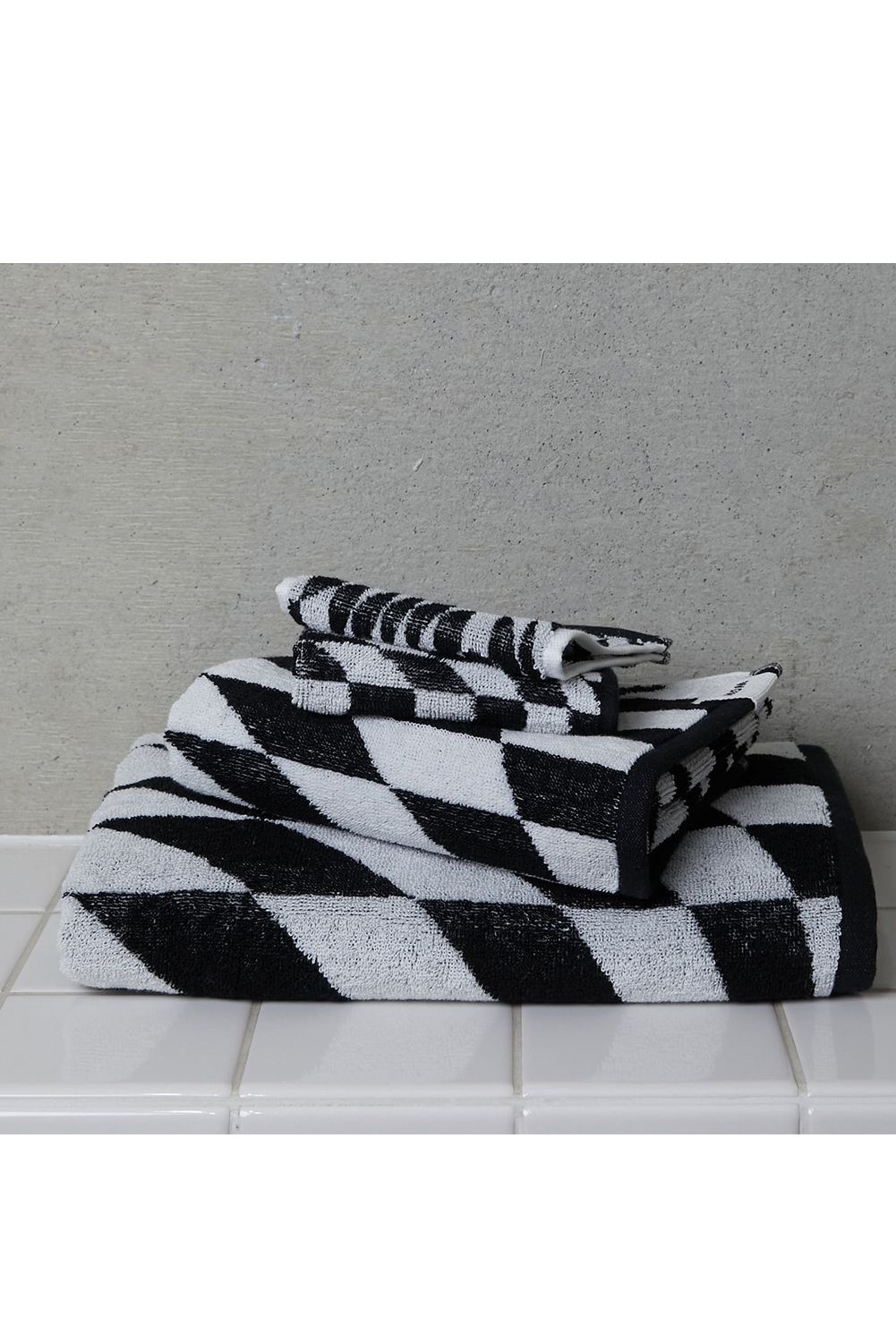 Check Face Towel / シルク混 チェック フェイスタオル (ブラック)