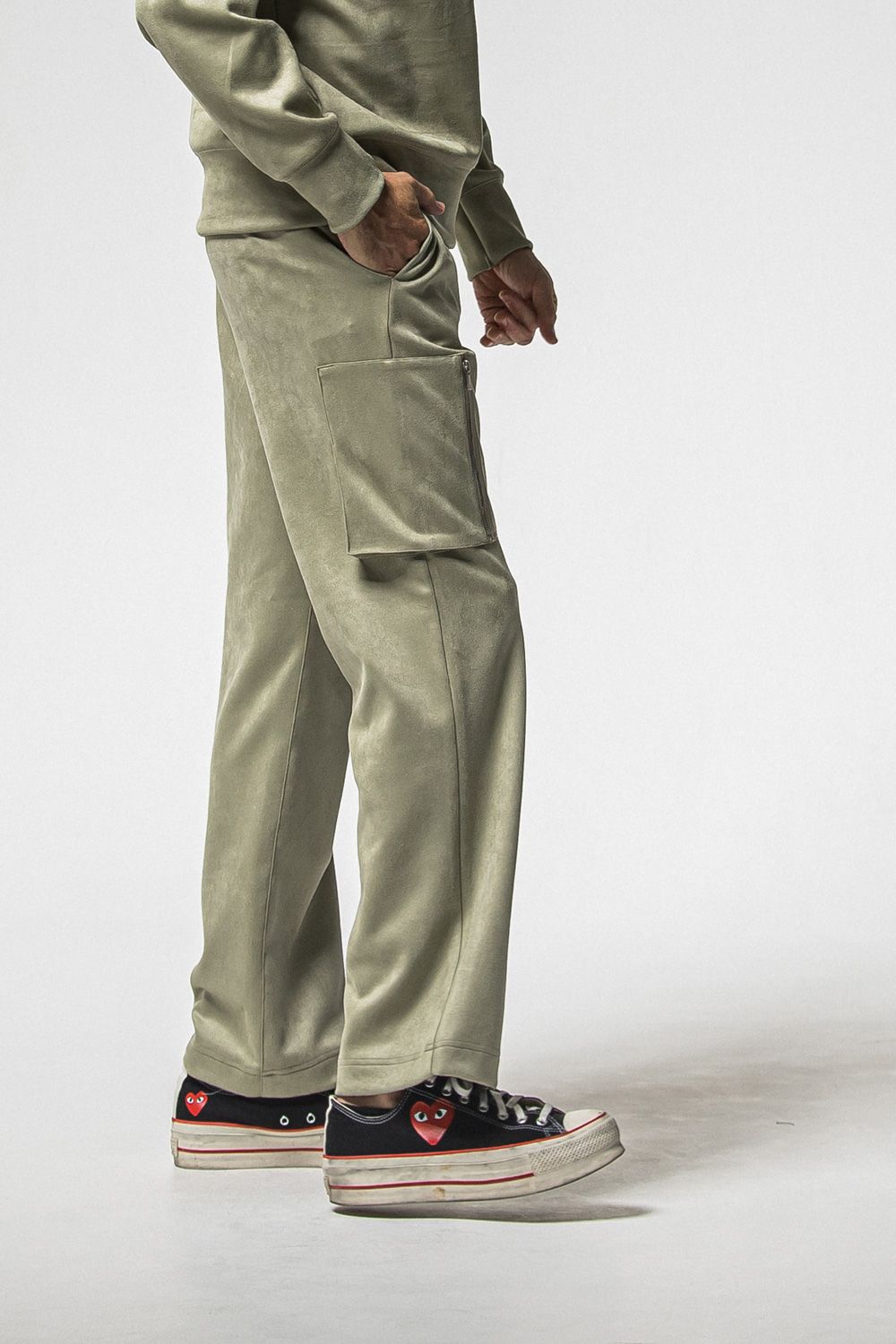 DAVID CARGO PANTS / スウェードジャージー ミリタリーカーゴパンツ (カーキ) (1月上旬入荷予定) ※オーダー締切：9月1日(月)18:00