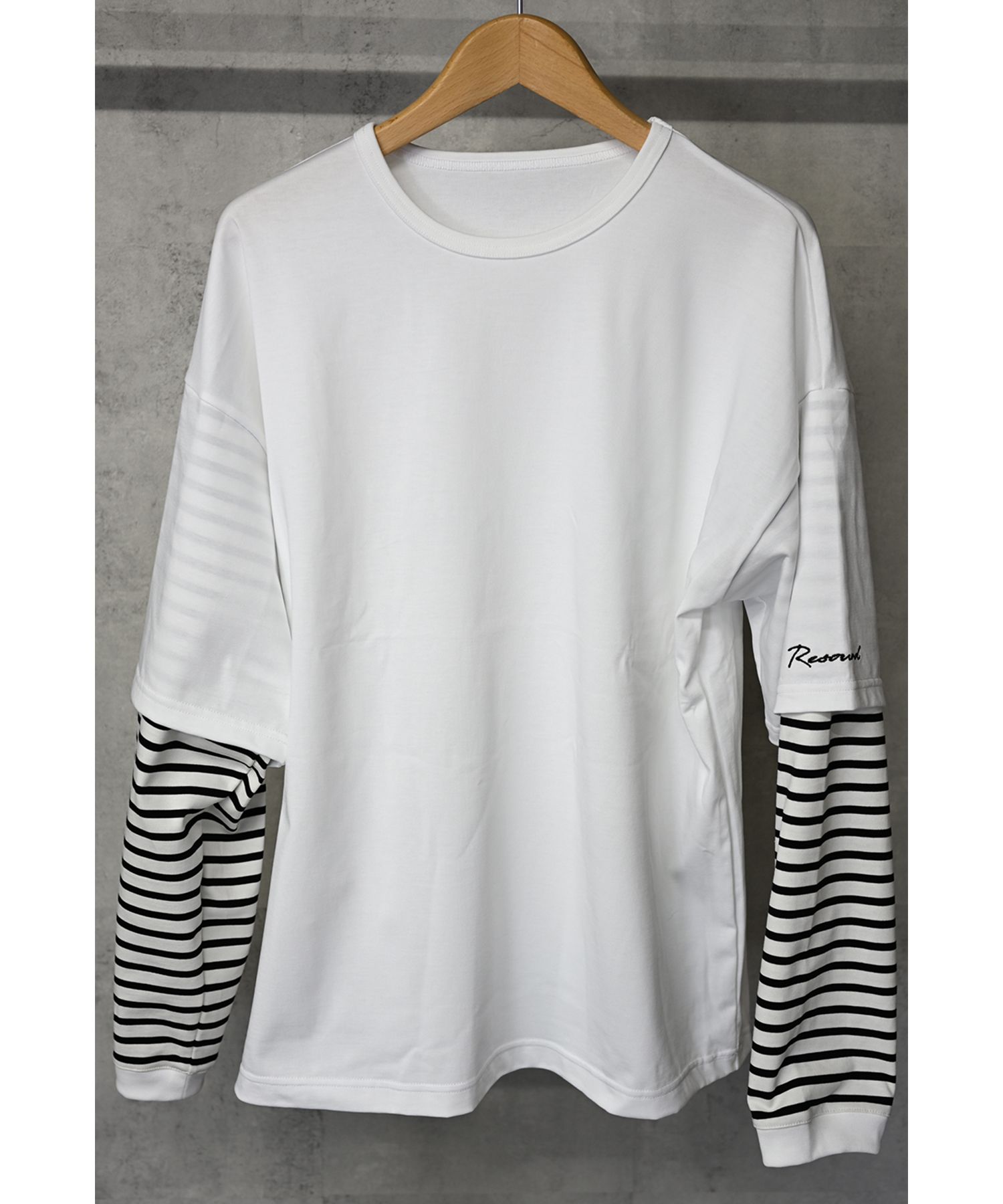 FAKE LAYERED LONGSLEEVE / ロングスリーブフェイクレイヤードTシャツ ホワイトボーダー