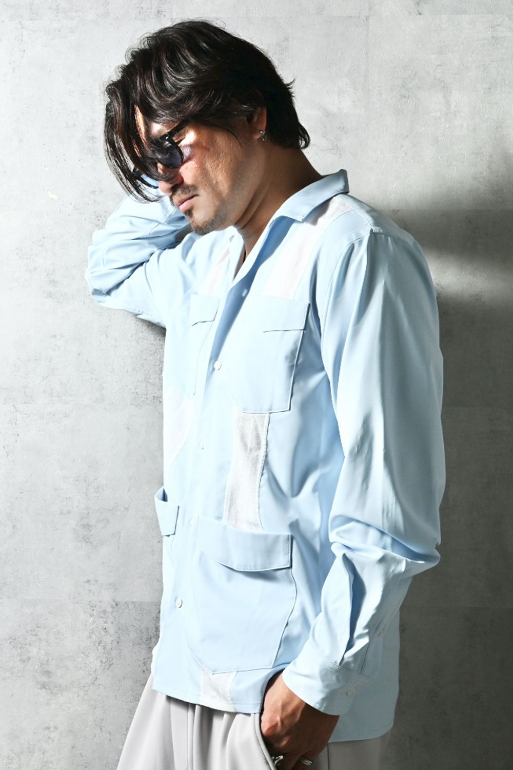 GUAYABERA SHIRTS / リラックスシルエット ストライプ柄 キューバシャツ (サックス) (3月中旬入荷予定) ※オーダー締切12/13(土)17:00