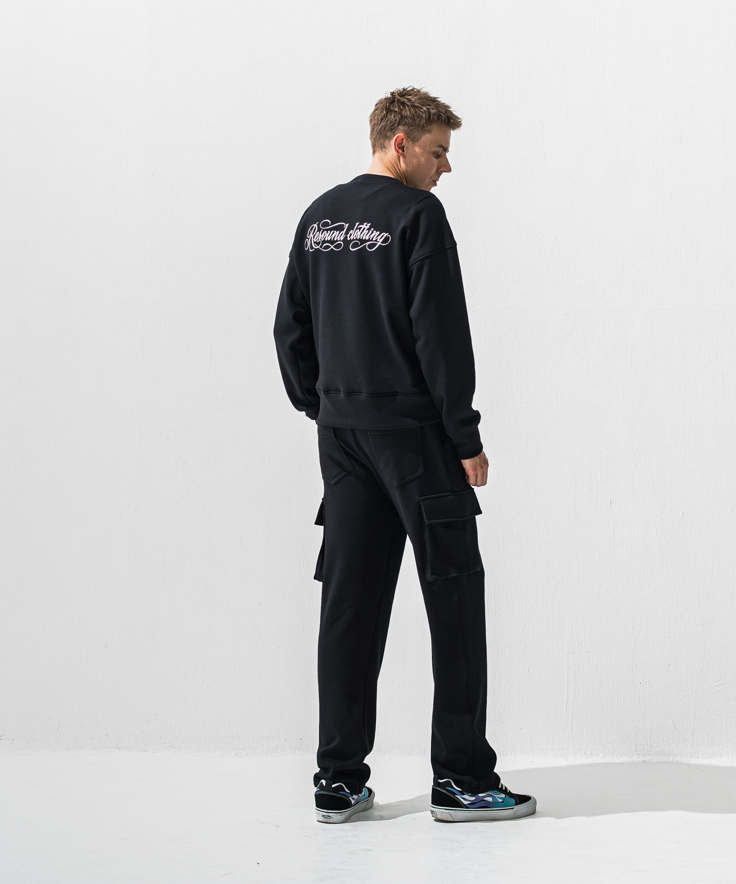 PIN ST RC VELOURS FLEECE DROP TRAINER / ピンストライプロゴ 裏起毛 ルーズトレーナー (ブラック) (11月上旬入荷予定) ※オーダー締切:9月7日(月)17時