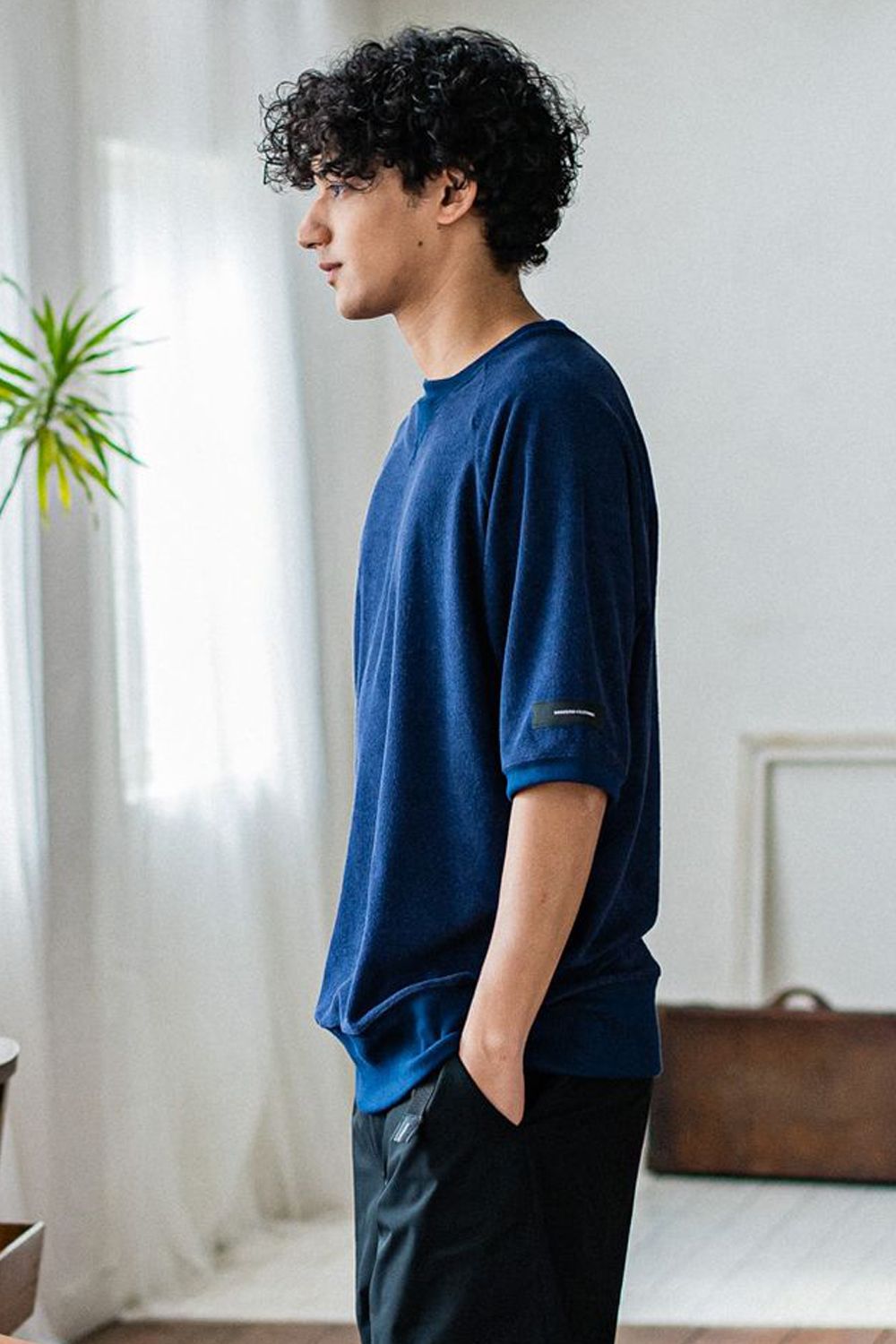 PILE HALF SLEAVE / パイル素材 オーバーサイズTシャツ ネイビー