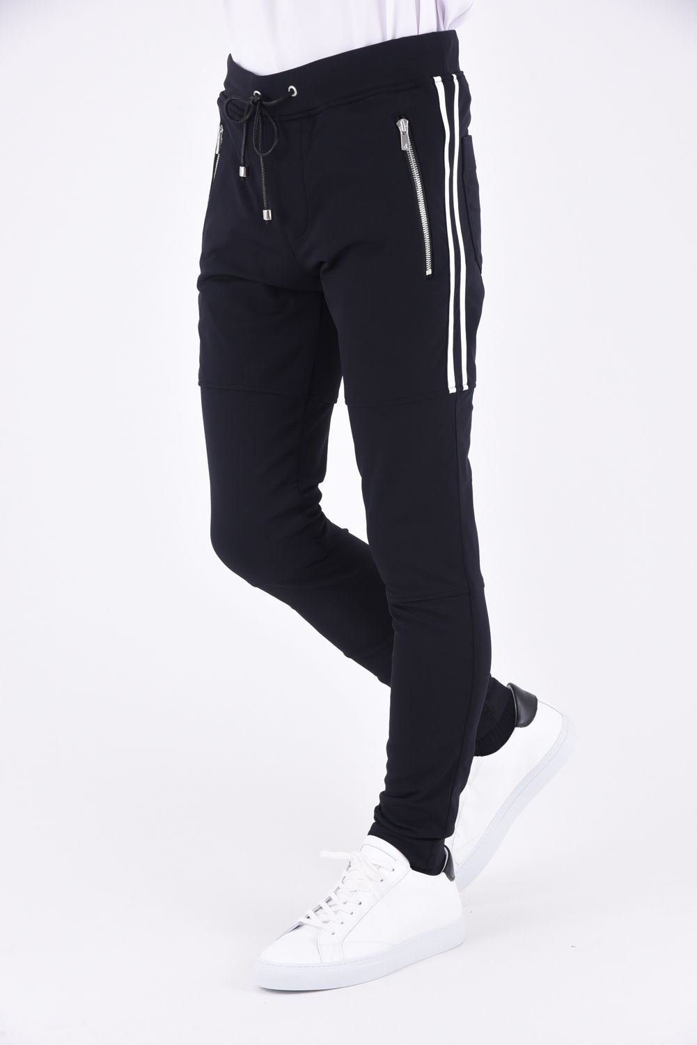 JOHNSON LINE HEAT PT / 【定番商品】 裏ボアフリース ハイブリットジャージー ラインパンツ ブラック/ホワイト