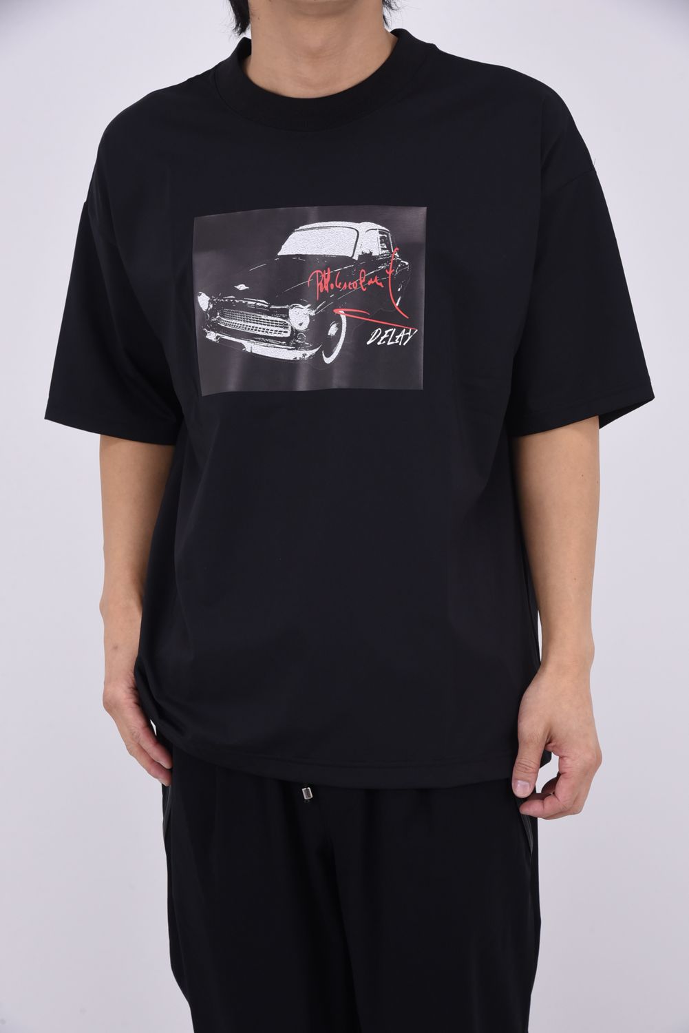 CAR OVERNYLON T / ナイロントリコット フォトプリント オーバーサイズ Tシャツ (ブラック)