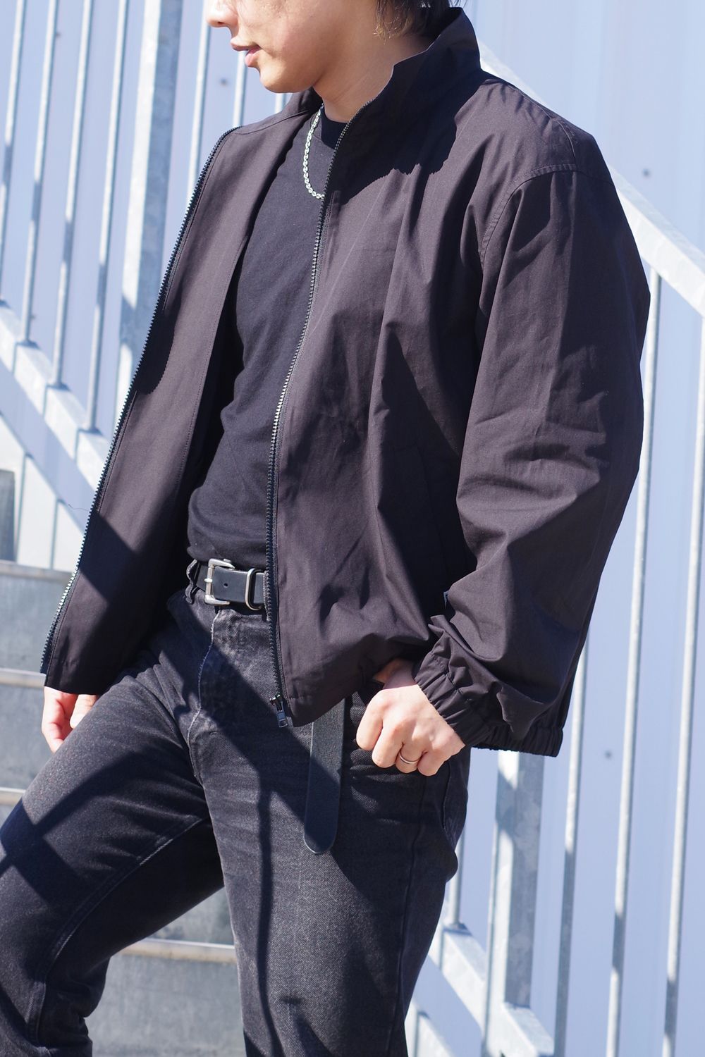 【お取り寄せ商品】 Stand Zipup Silk Blouson / シルク混 フルジップブルゾン (ブラック) (ご注文より1週間ほどで入荷予定)