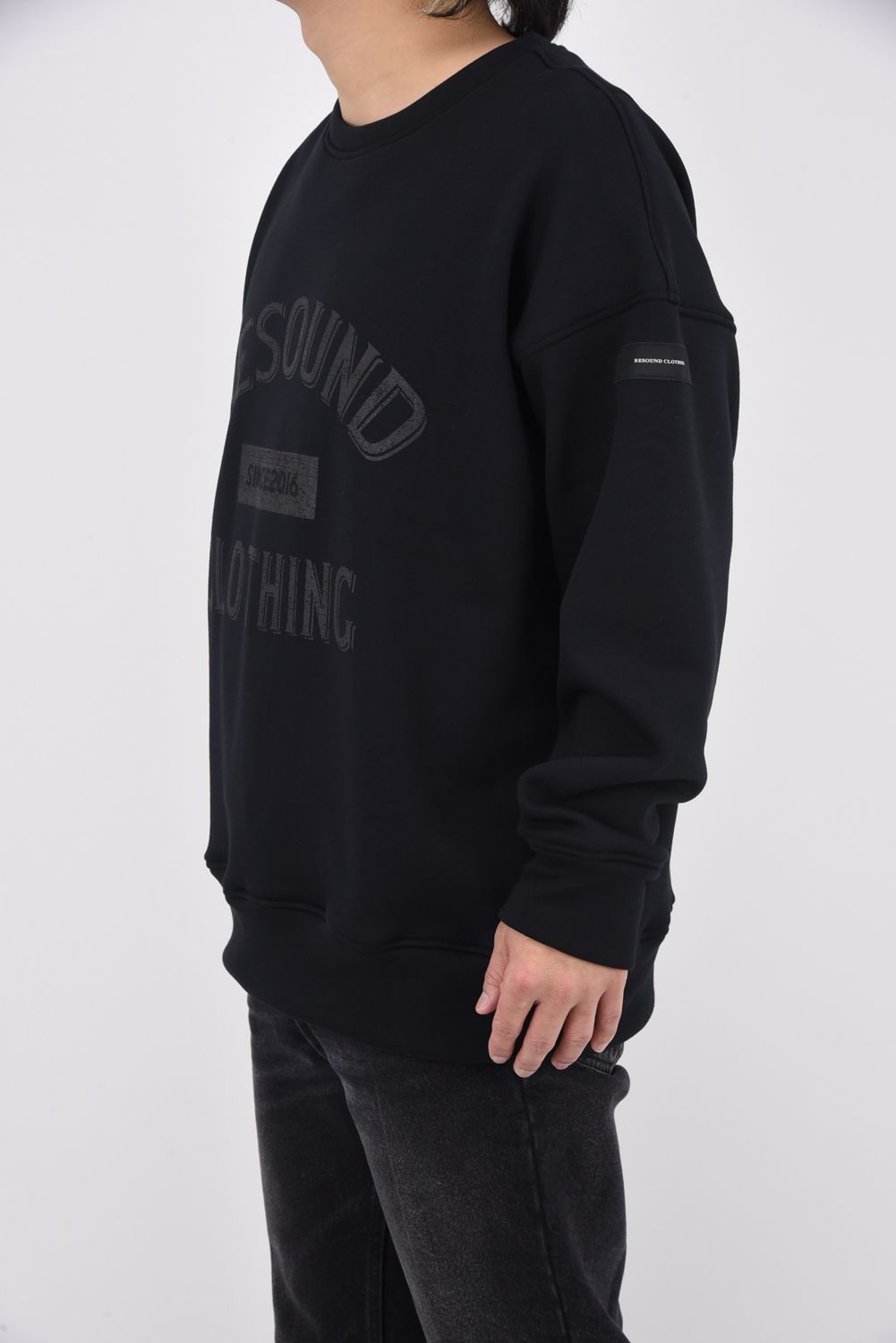 COLLEGE VELOURS FLEECE DORP TRAINER / カレッジロゴ 裏起毛 ルーズトレーナー ブラック