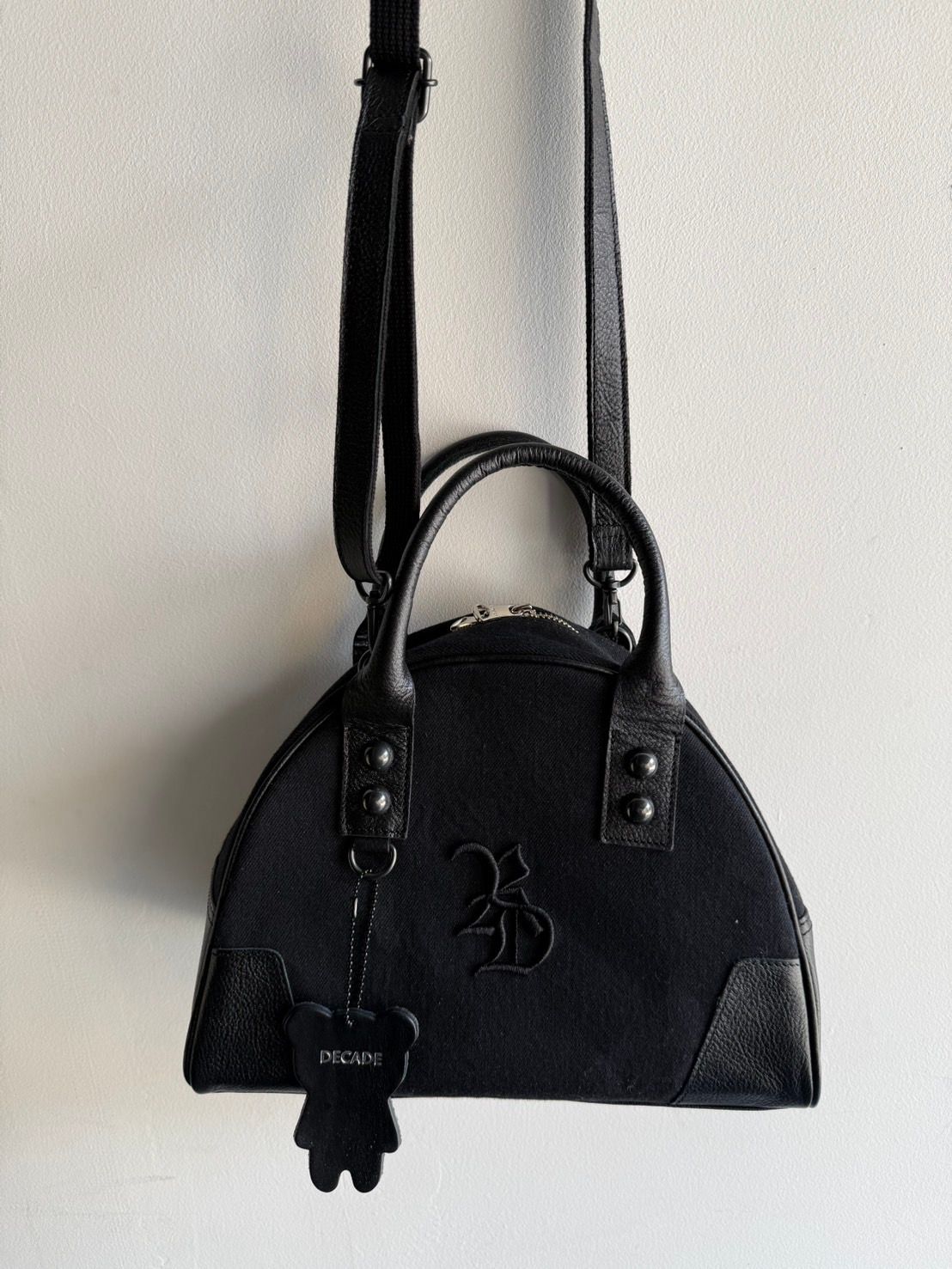【decadeコラボ】 DENIM MINI BOSTON BAG / デニム&レザーコンビ ミニボストンバッグ (ブラック） (8月末入荷予定) ※オーダー締切:5月23日(土)17時