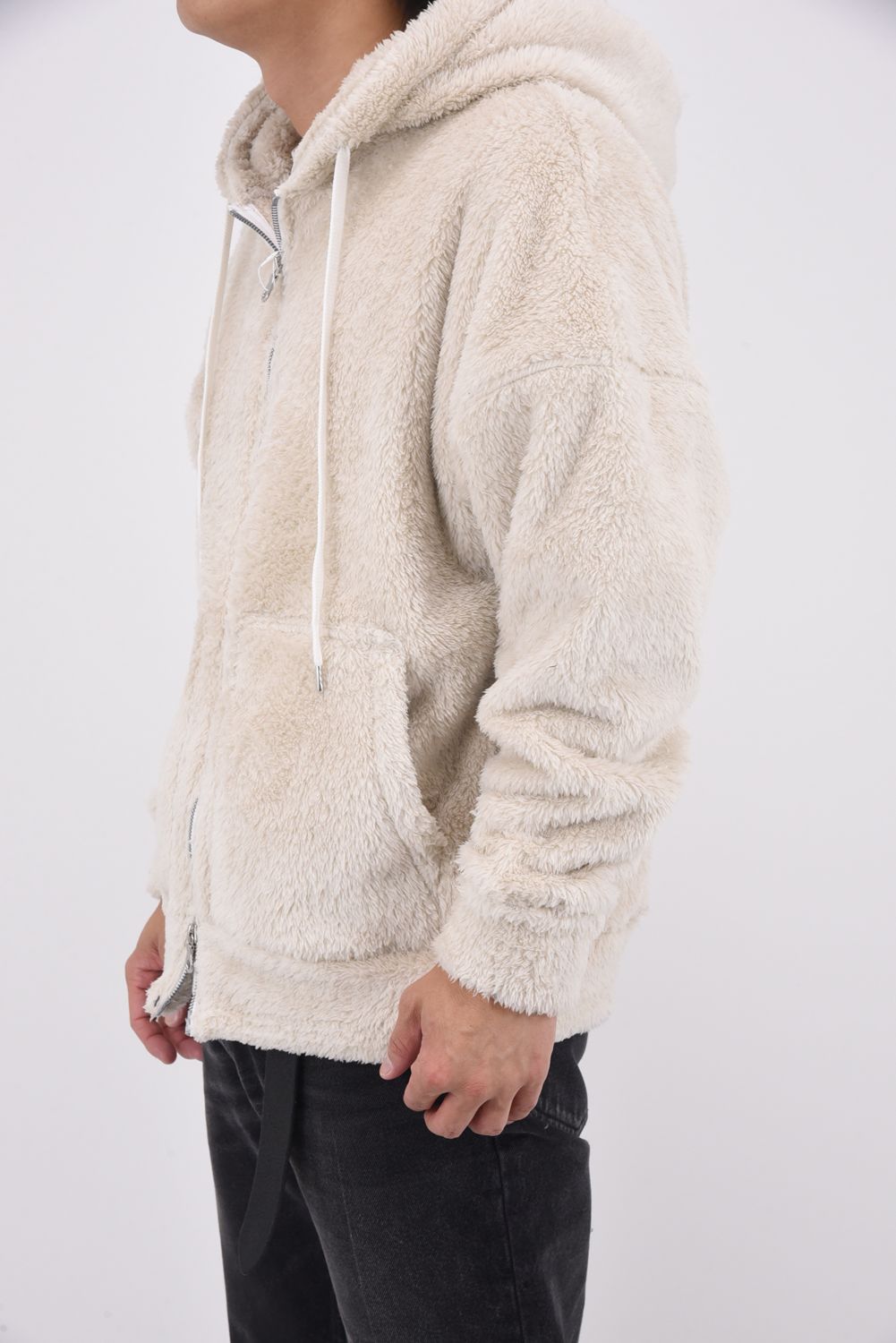 BOA ZIP LOOSE HOODIE / シルキーボア ジップアップ パーカー (ブラウン)