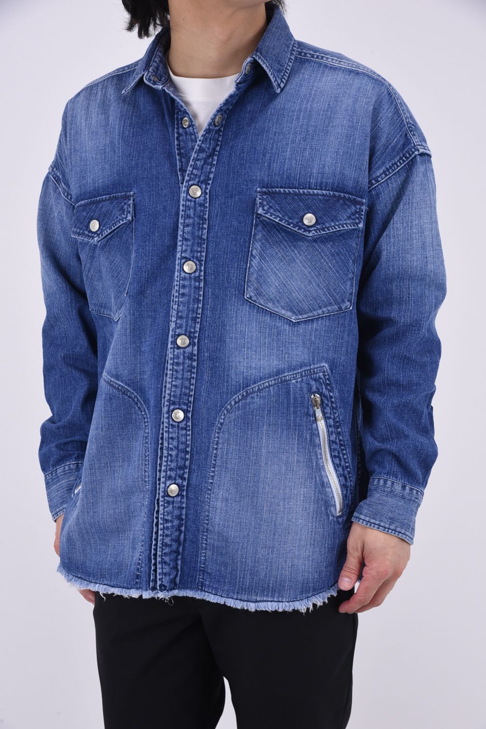 OVER DENIM SHIRTS / ヴィンテージ加工 ドロップショルダー ダンガリーシャツ インディゴ