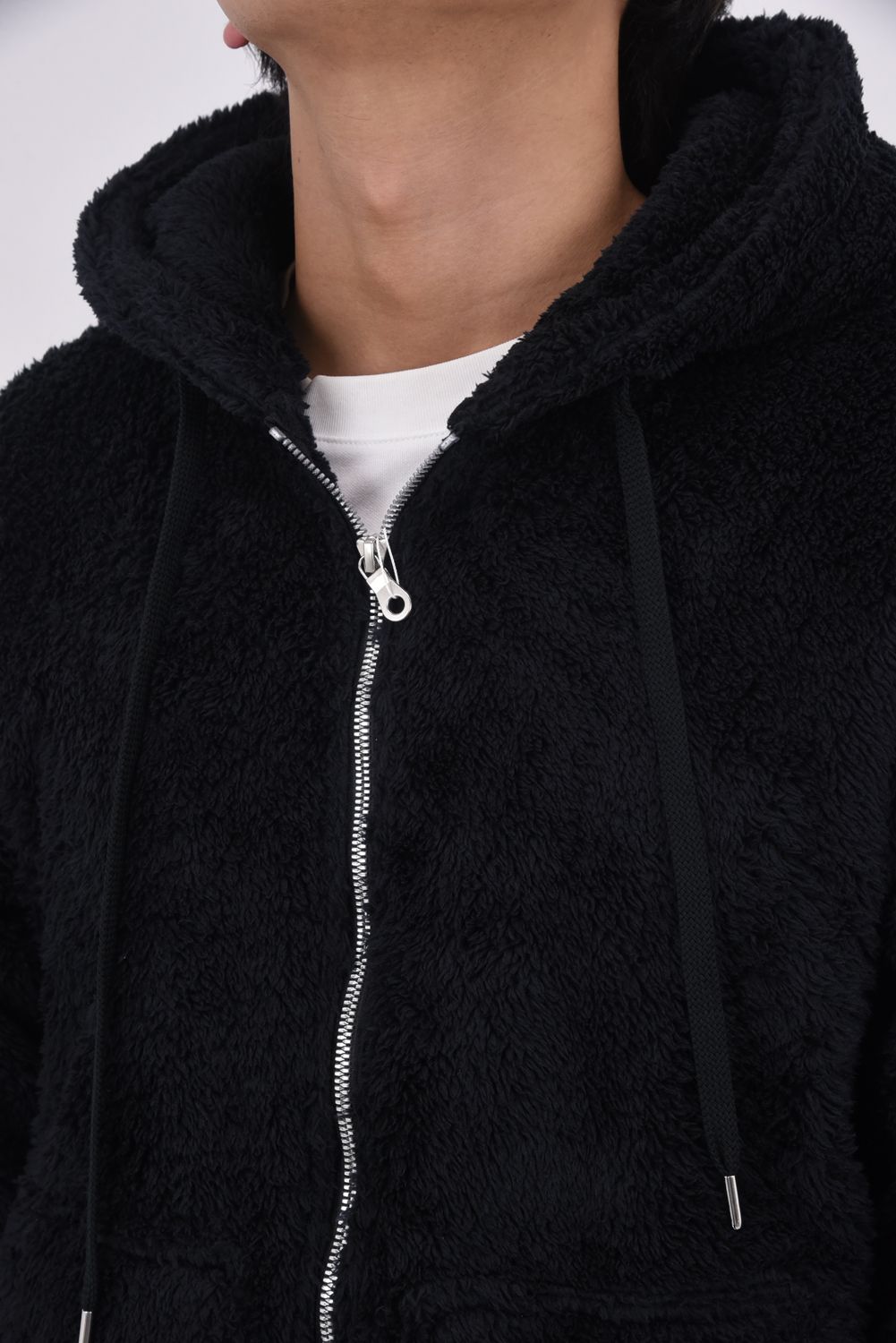 BOA ZIP LOOSE HOODIE / シルキーボア ジップアップ パーカー (ブラック)