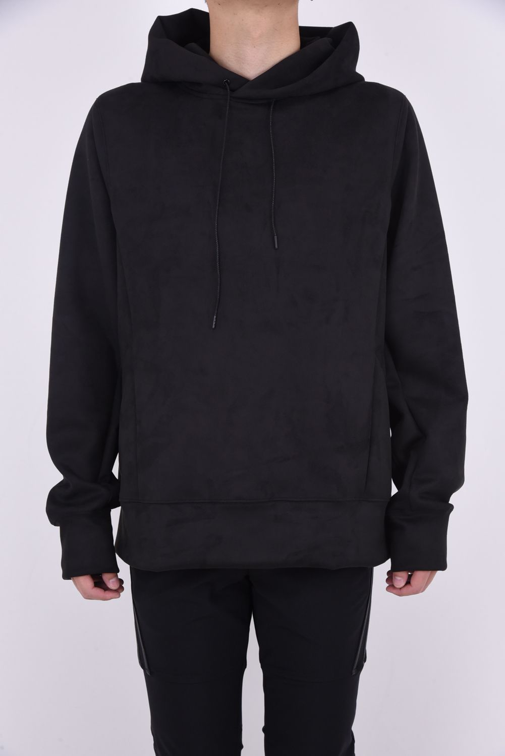suède jersey solid pullover hoodie / スウェードジャージ プルオーバーフーディー ブラック